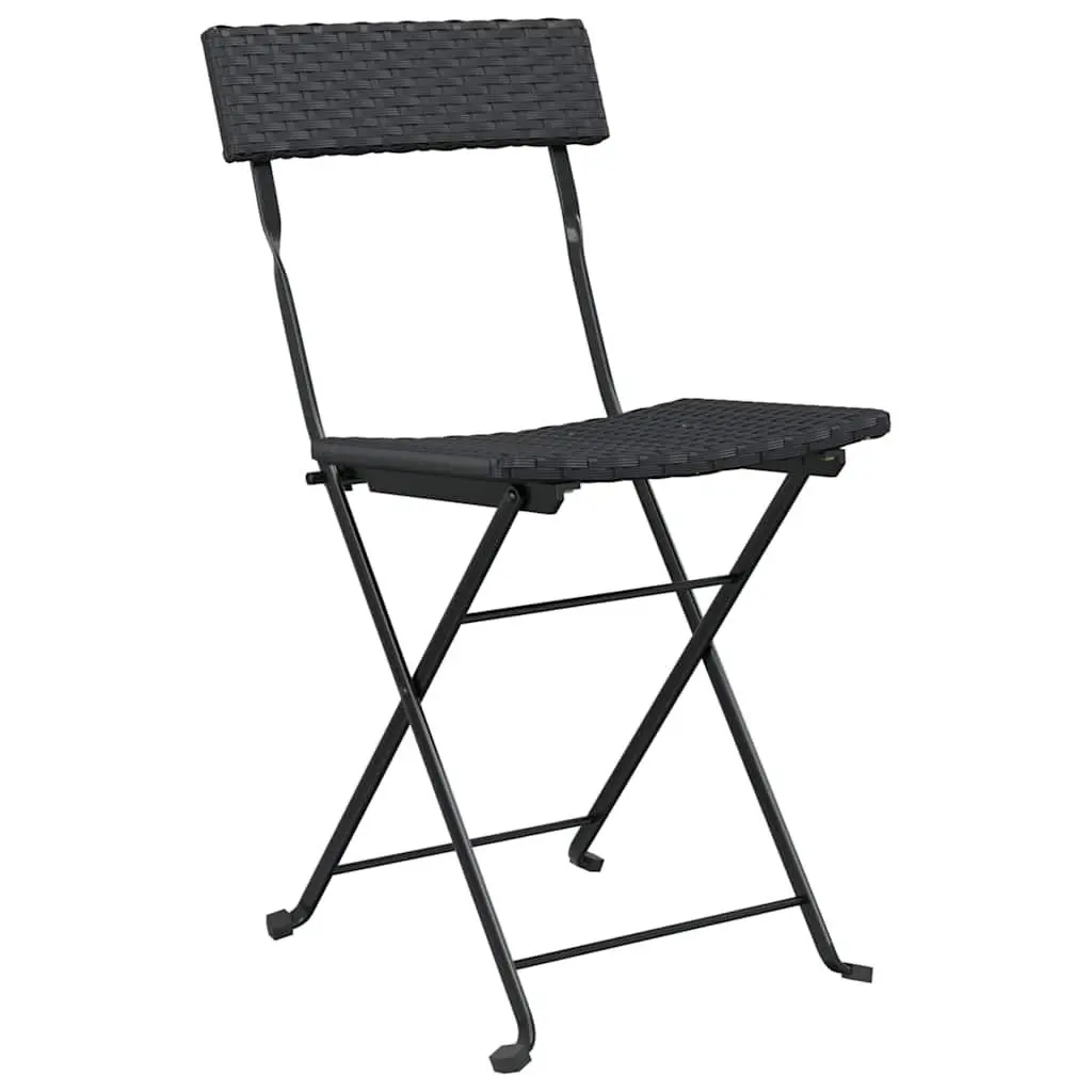 3 Piece Folding Bistro Set Black Outdoor Garden Patio Furniture Rattan