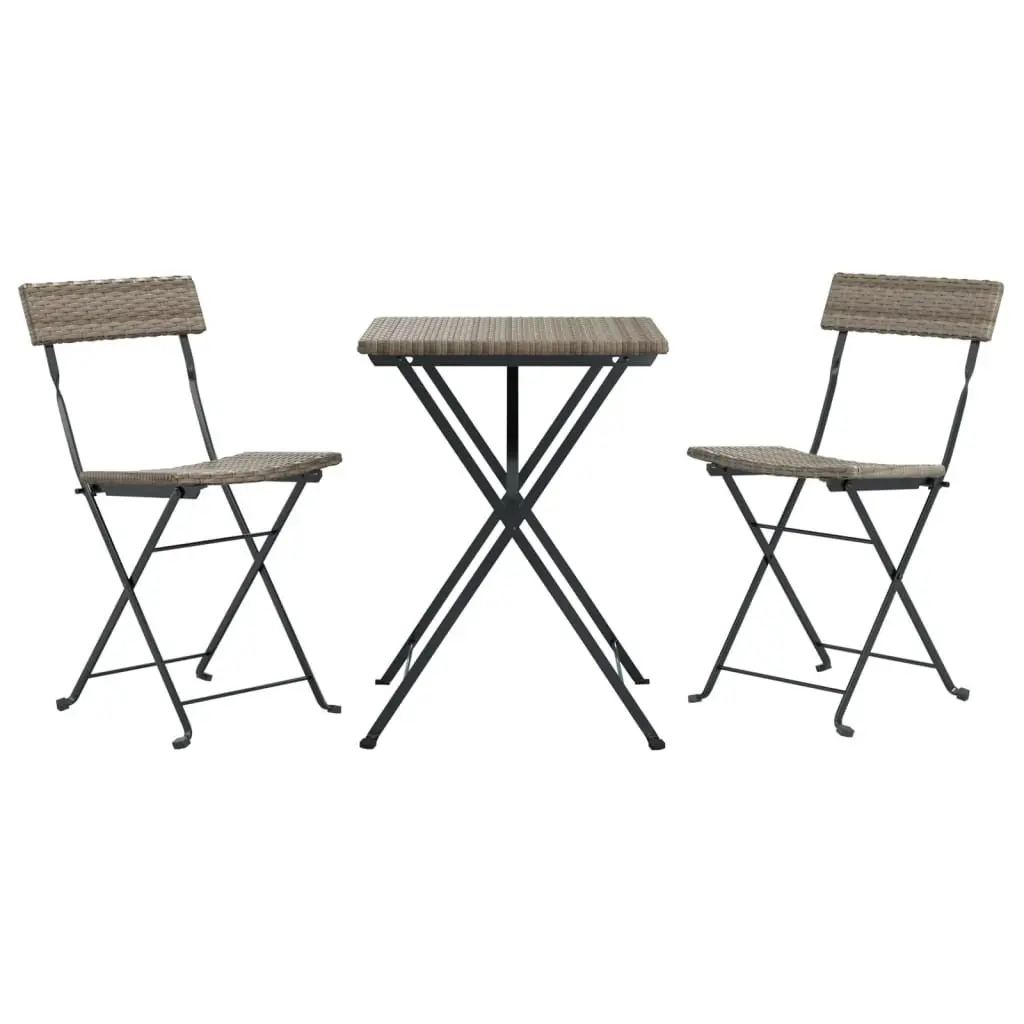 Folding Bistro Set Grey Poly Rattan 3 Piece Outdoor Garden Patio Dining Table