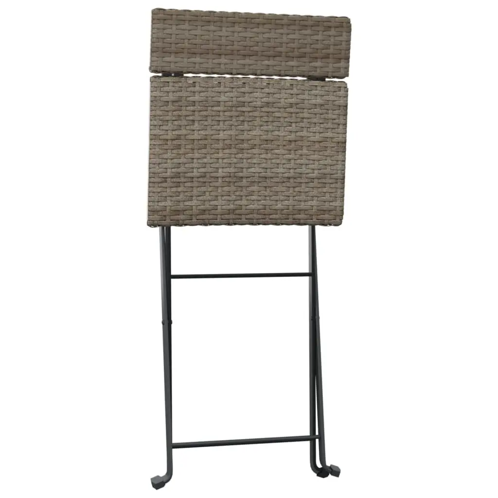 Folding Bistro Set Grey Poly Rattan 3 Piece Outdoor Garden Patio Dining Table