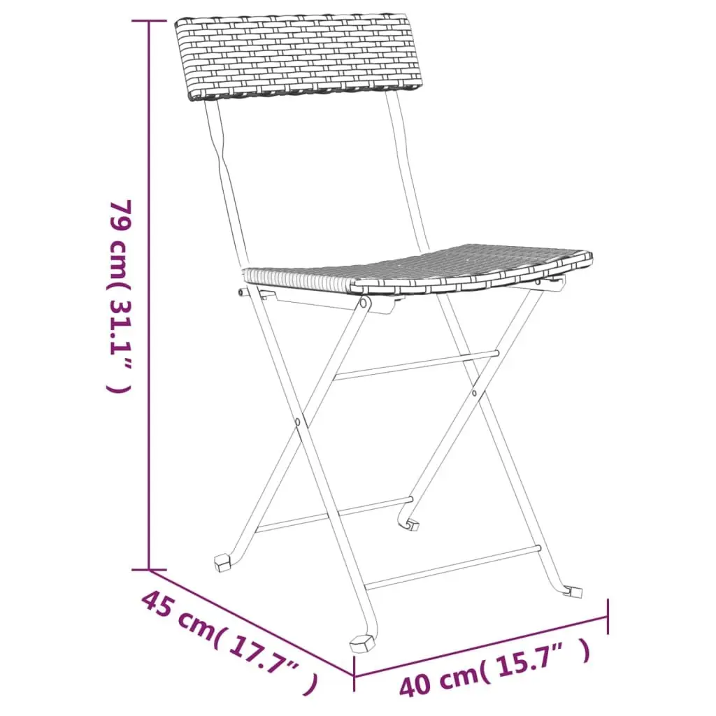 Folding Bistro Set Grey Poly Rattan 3 Piece Outdoor Garden Patio Dining Table