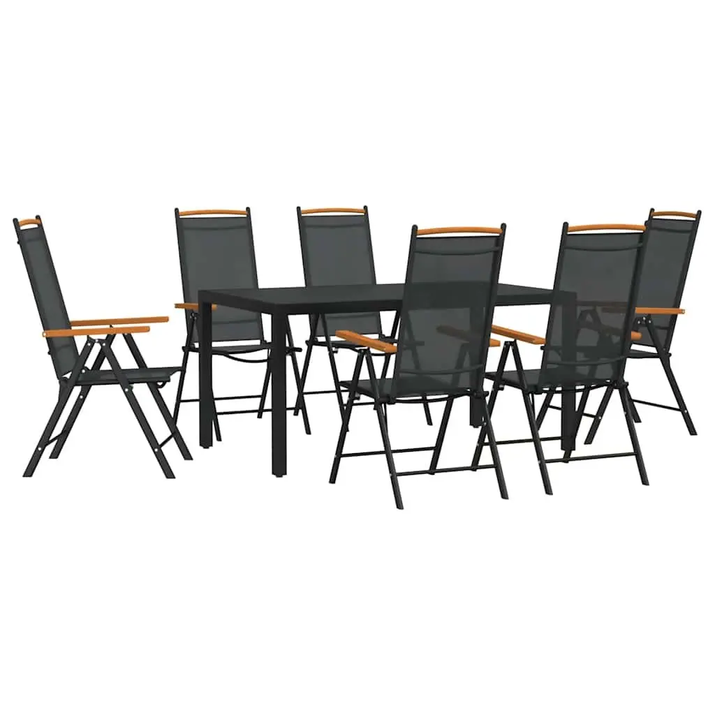 7 Piece Garden Dining Set Black Outdoor Furniture Patio Table Chairs Foldable