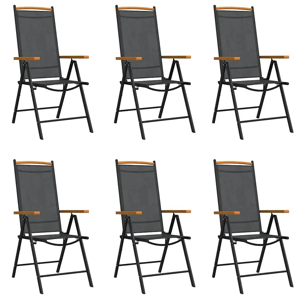 7 Piece Garden Dining Set Black Outdoor Furniture Patio Table Chairs Foldable