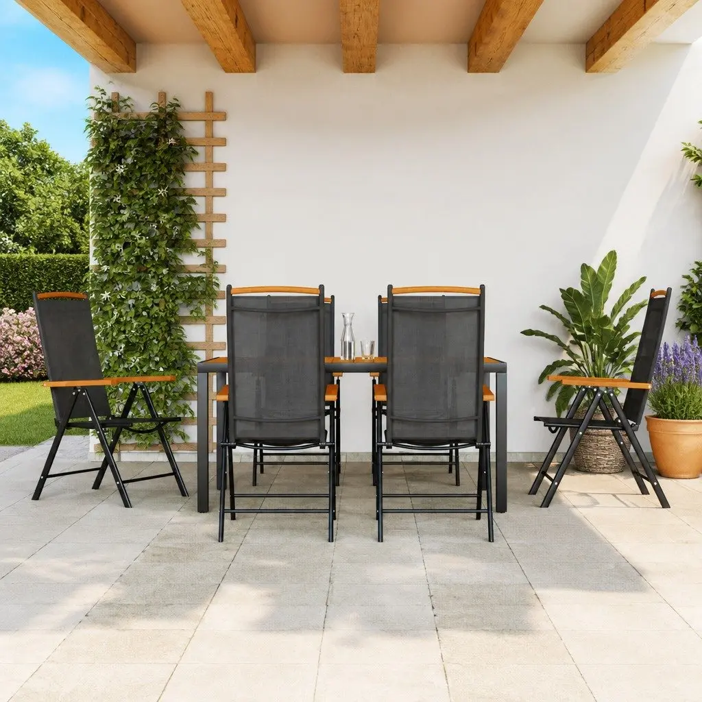 7 Piece Garden Dining Set Black Outdoor Furniture Adjustable Reclining Chairs