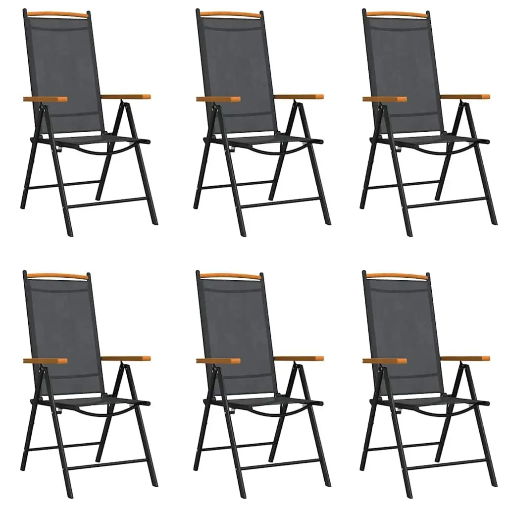 7 Piece Garden Dining Set Black Outdoor Furniture Adjustable Reclining Chairs