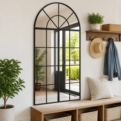 Black Arch Wall Mirror 60x110 cm Iron Frame Minimalist Home Decor Hanging