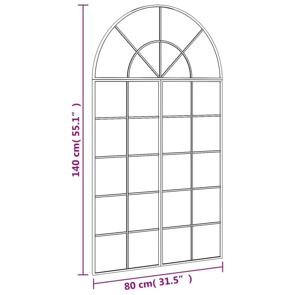 Arch Wall Mirror Black Iron Frame 80x140cm Glass Surface Minimalist Decor