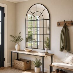 Wall Mirror Black Arch Iron Frame 100x130 cm Minimalistic Home Decor Hanging