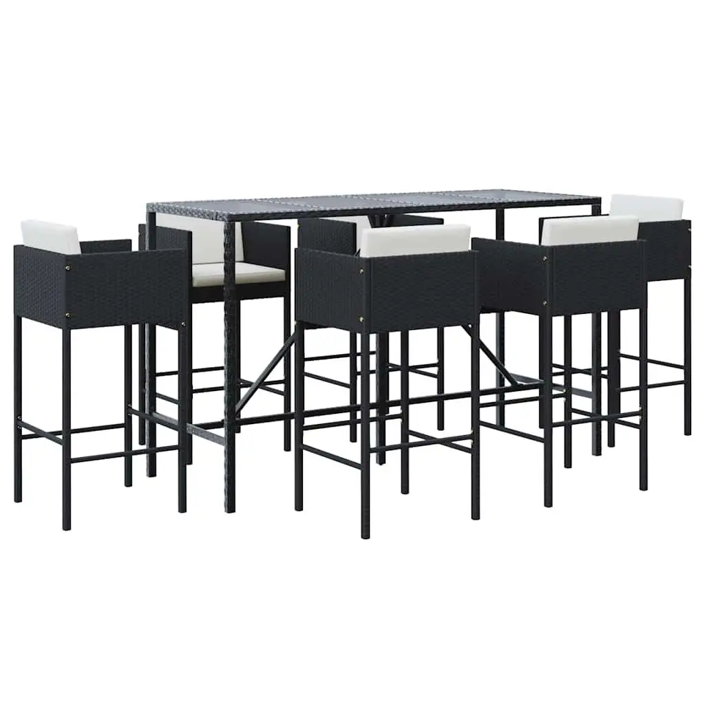 7 Piece Garden Bar Set with Cushions PE Rattan Construction Black