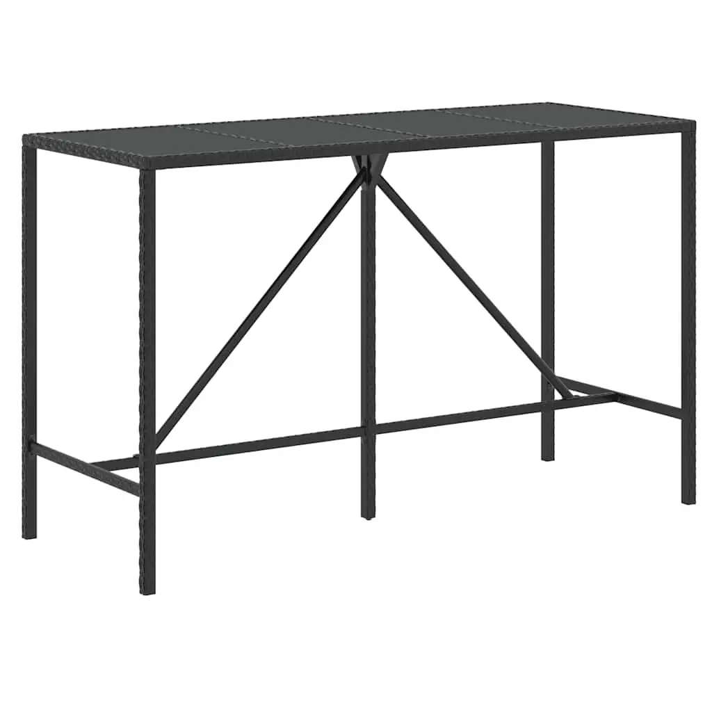 Patio Furniture Set 9 Piece Weather Resistant Black Rattan Garden Bar with Cushions and Tempered Glass Top