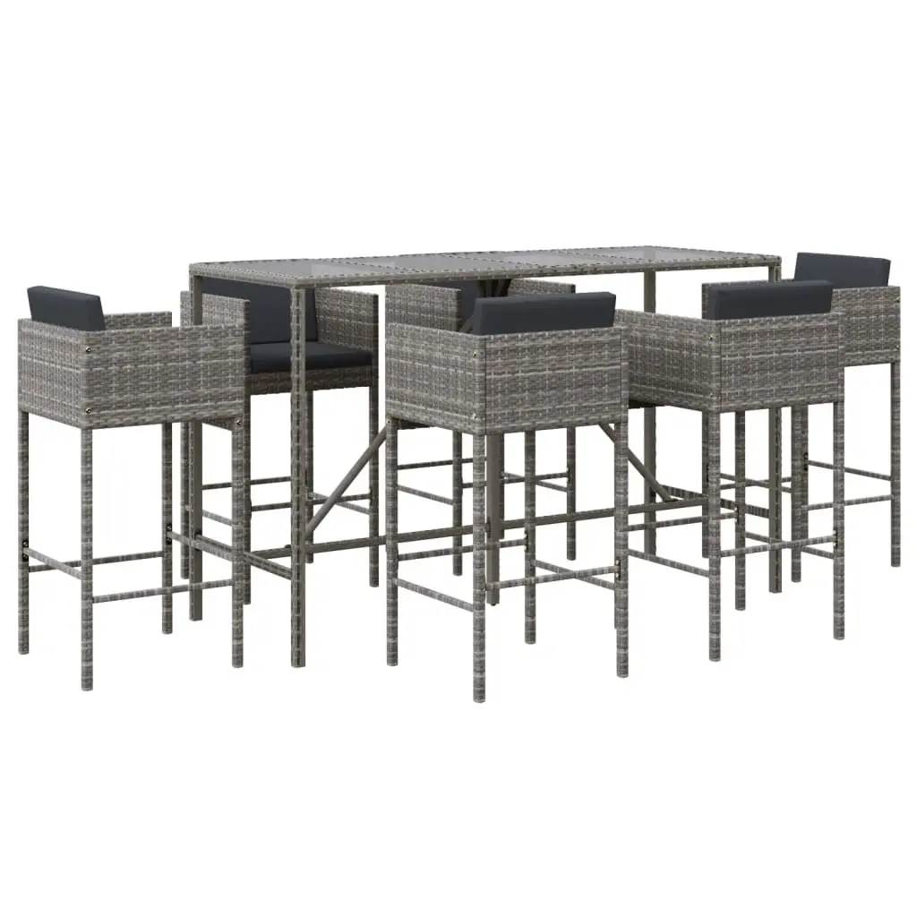 Garden Bar Set 7 Piece Grey Rattan Outdoor Patio Furniture with Cushions
