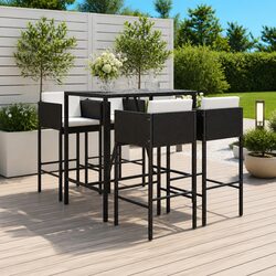 5 Piece Outdoor Garden Bar Set with Stools Black Poly Rattan Patio Furniture
