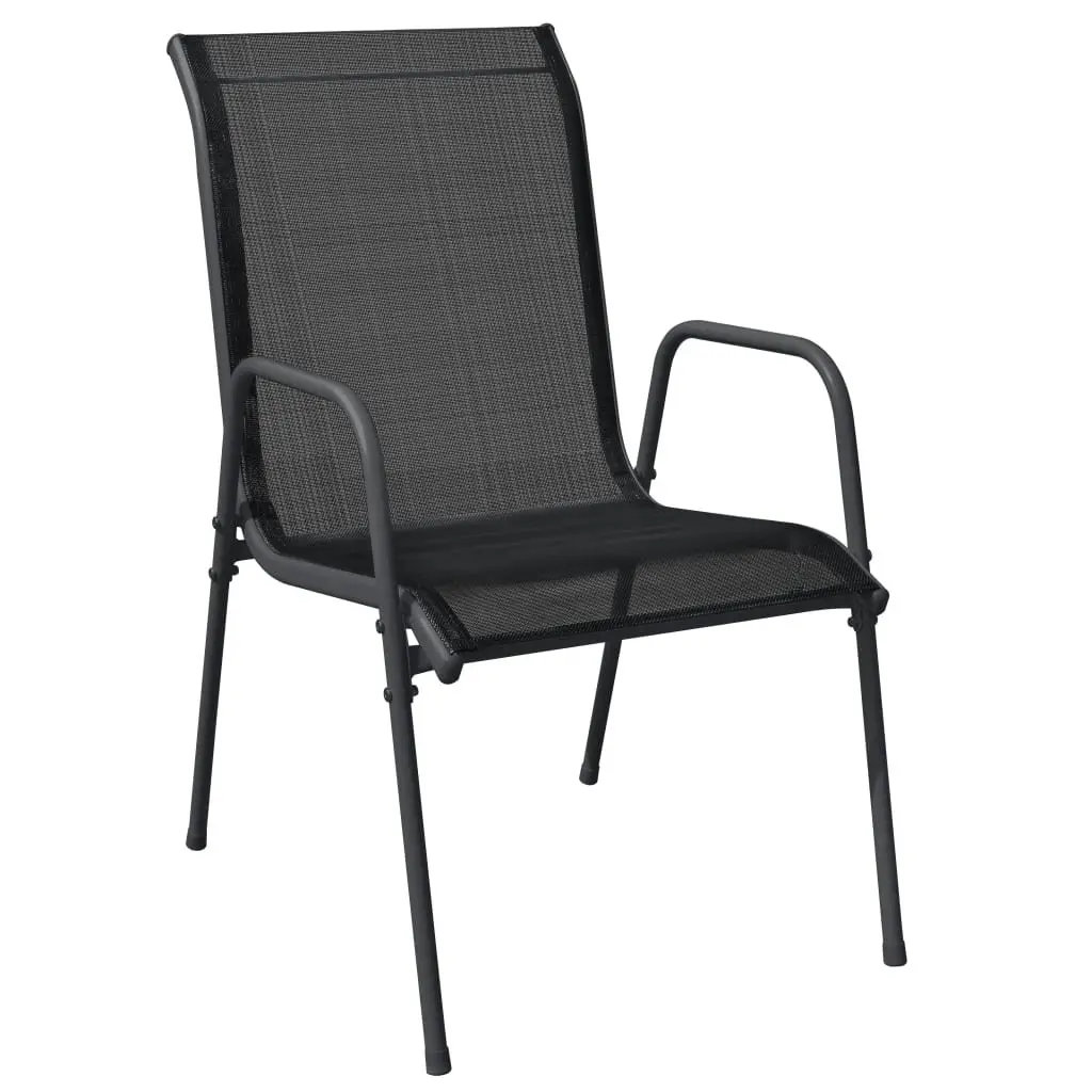 Outdoor Dining Set 5 Piece Black Steel Chairs Textilene Glass Table