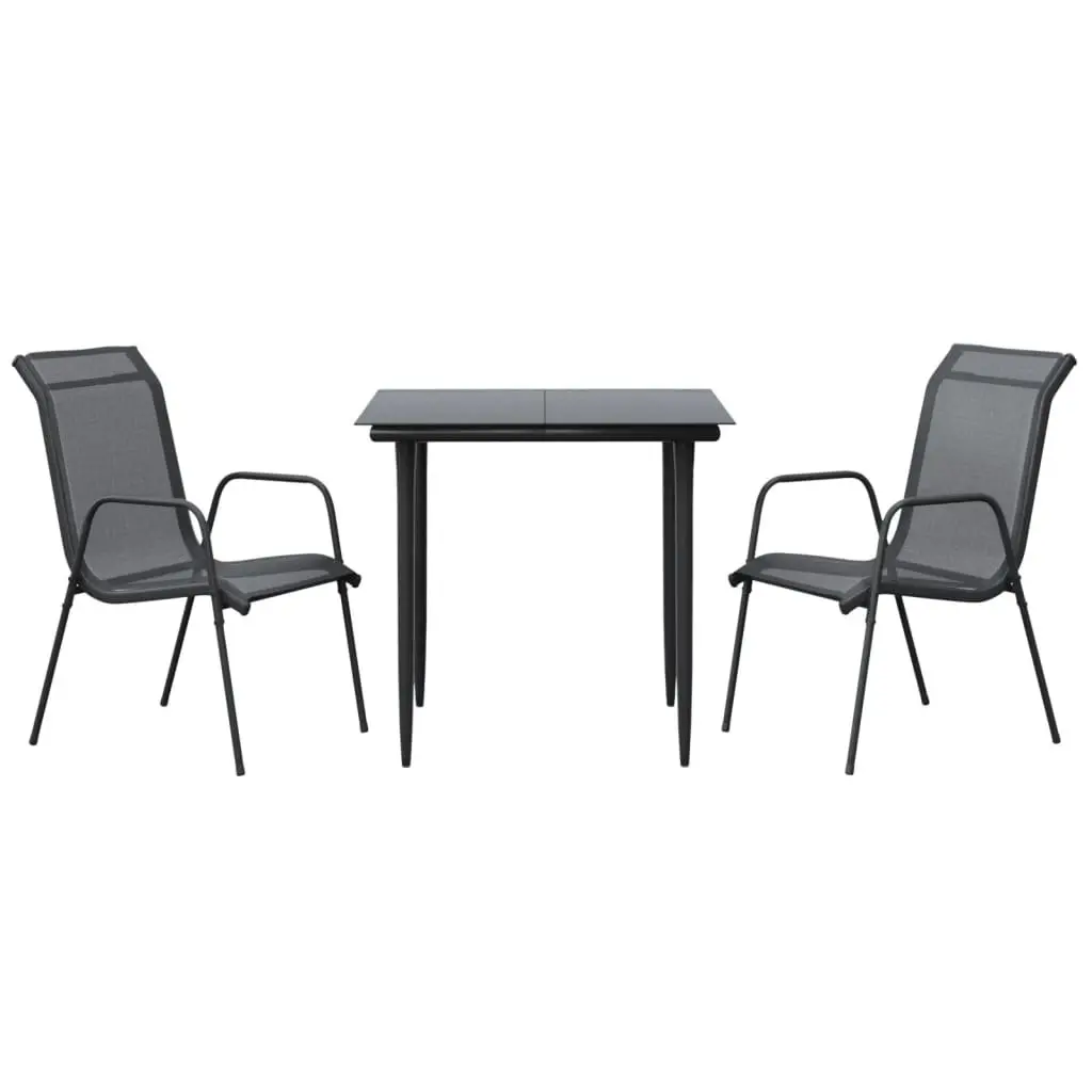 Garden Dining Set 3 Piece Black Steel Textilene Armchairs