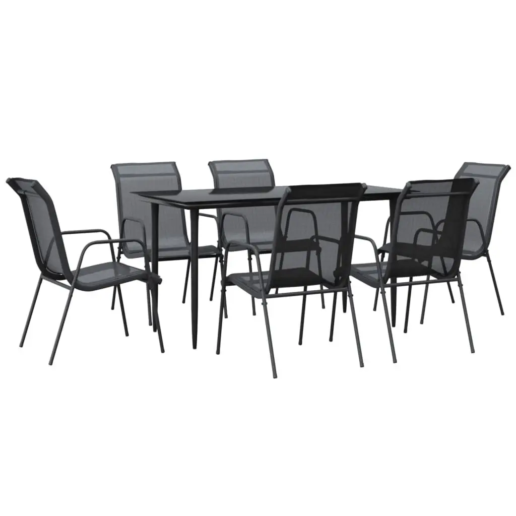 Outdoor Garden Dining Set 7 Piece Steel Textilene Chairs Table Black