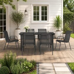 Garden Dining Set 7 Piece Outdoor Furniture Black Steel Armchairs Table Patio