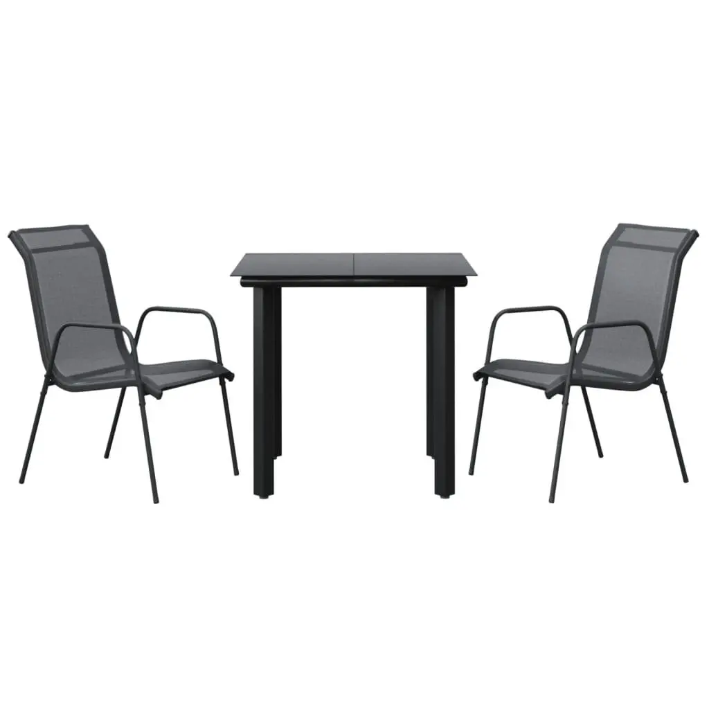 Garden Dining Set 3 Piece Black Steel Textilene Armchairs