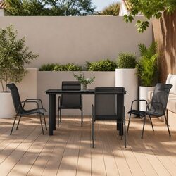 Garden Dining Set 5 Piece Outdoor Furniture Black Steel Textilene Chairs Table