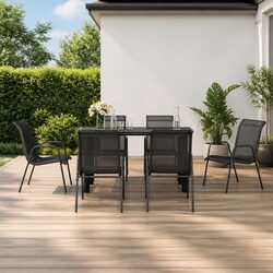 Garden Dining Set 7 Piece Outdoor Furniture Black Steel Textilene Chairs Table
