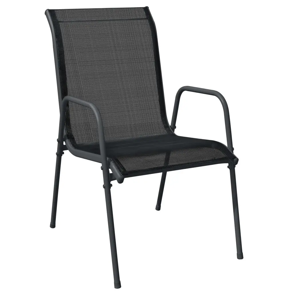 Garden Dining Set 7 Piece Black Steel Textilene Chairs Table