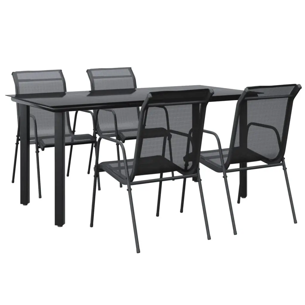 Garden Dining Set 5 Piece Black Steel Textilene Chairs Table Outdoor Patio