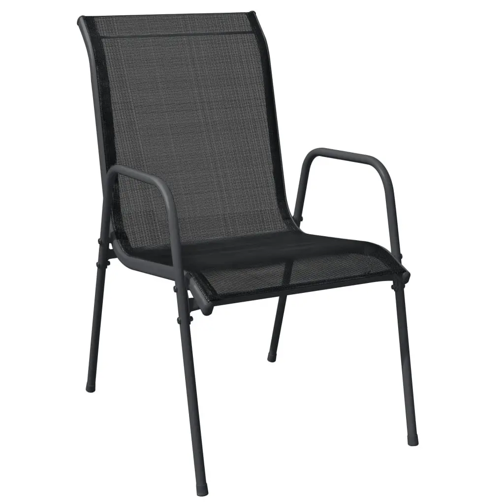Garden Dining Set 5 Piece Black Steel Textilene Chairs Table Outdoor Patio