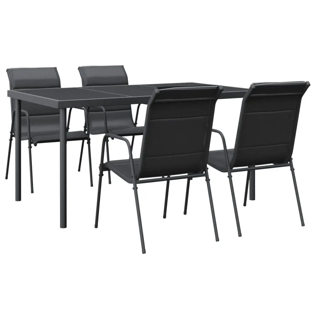 Garden Dining Set Black Steel Textilene Chairs Table 5 Piece