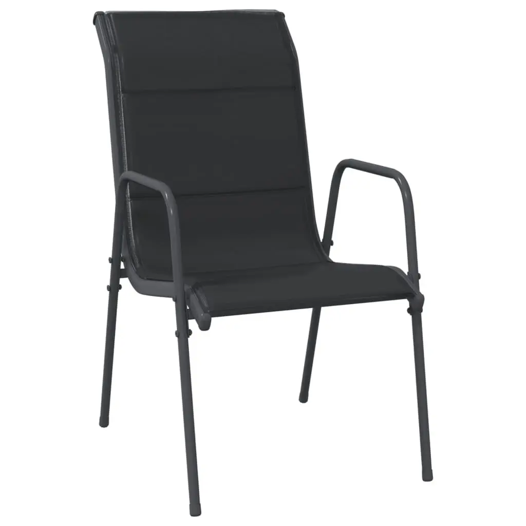Garden Dining Set Black Steel Textilene Chairs Table 5 Piece