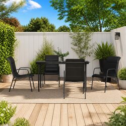 Outdoor Dining Set 5 Piece Garden Furniture Black Steel Textilene Chairs Table