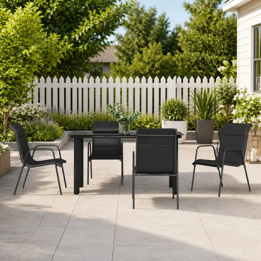 Outdoor Dining Set 5 Piece Garden Furniture Black Steel Textilene Chairs Table