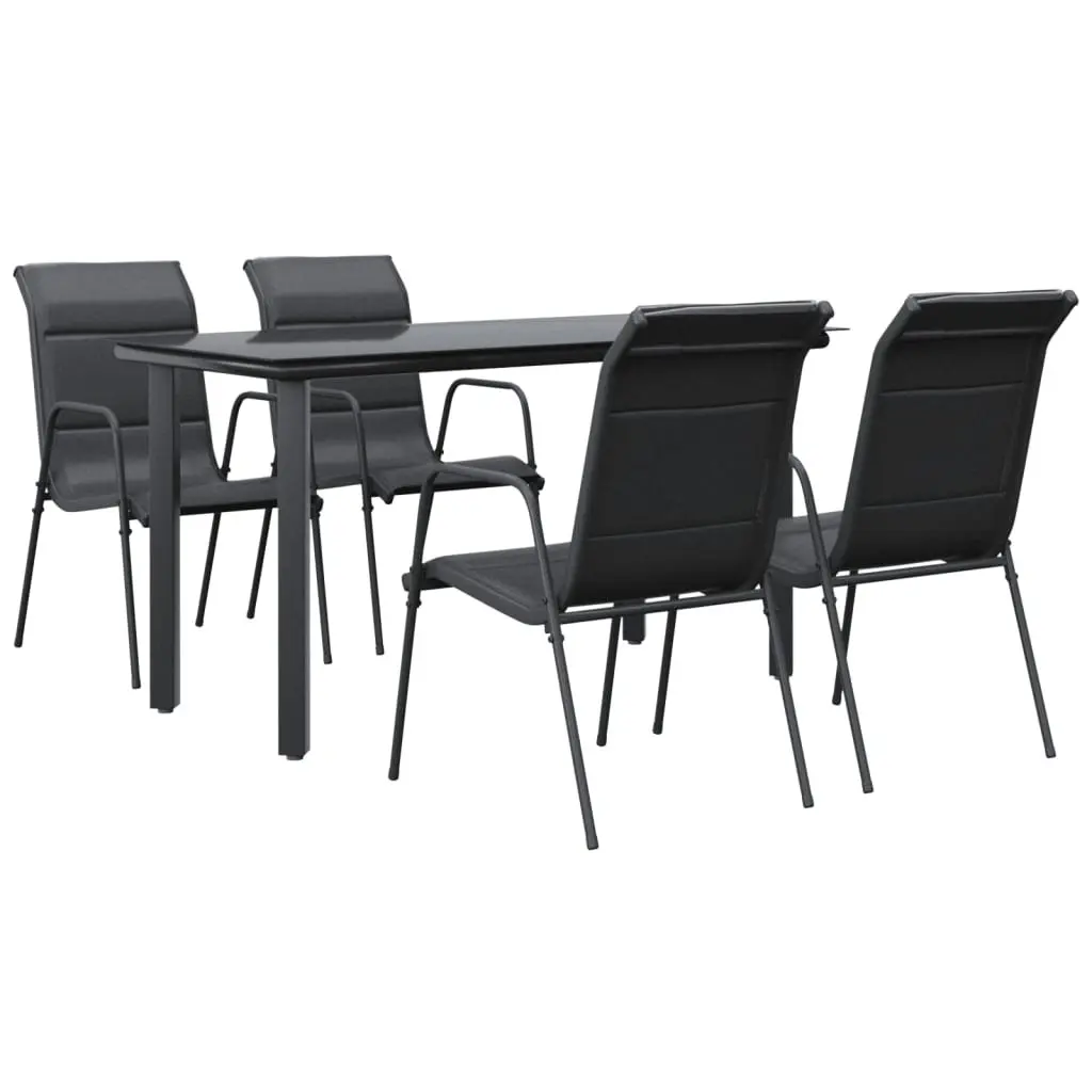 Outdoor Dining Set 5 Piece Garden Furniture Black Steel Textilene Chairs Table