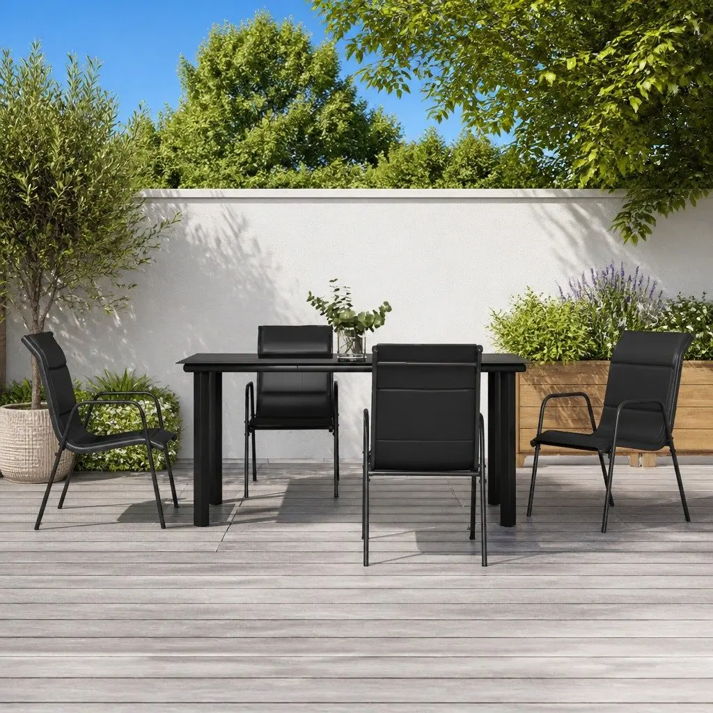 Garden Dining Set 5 Piece Black Steel Textilene Chairs Table
