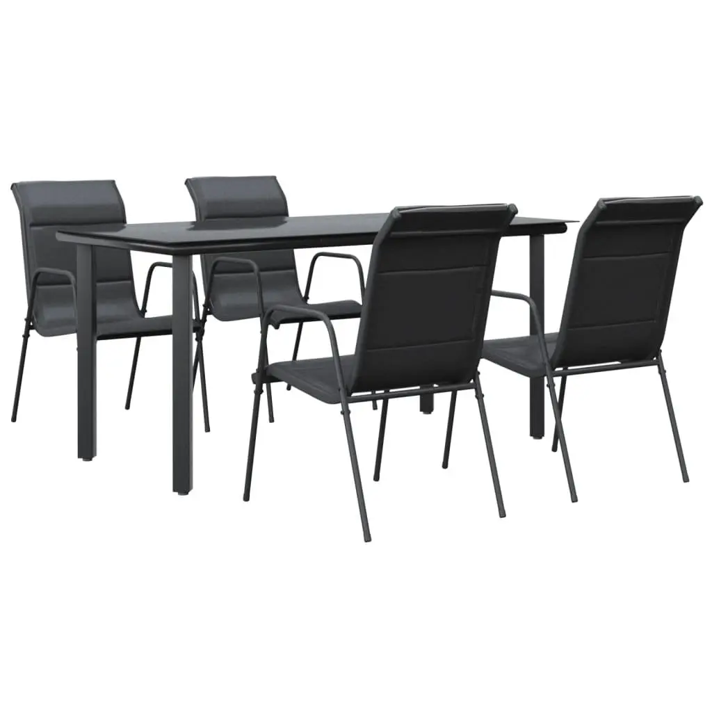 Garden Dining Set 5 Piece Black Steel Textilene Chairs Table
