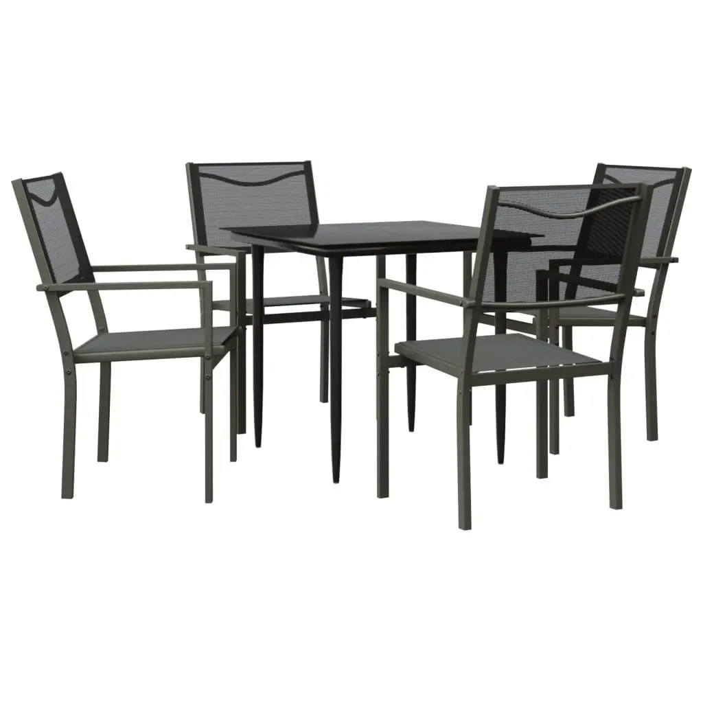Outdoor Dining Set 5 Piece Black Steel Textilene Chairs Tempered Glass Table