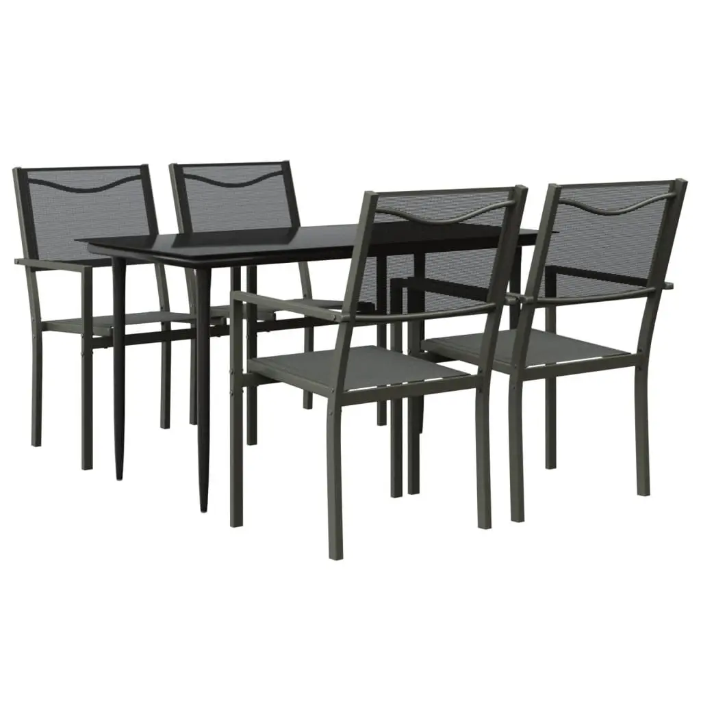 Outdoor Furniture Set 5 Piece Garden Dining Black Steel Table and Chairs