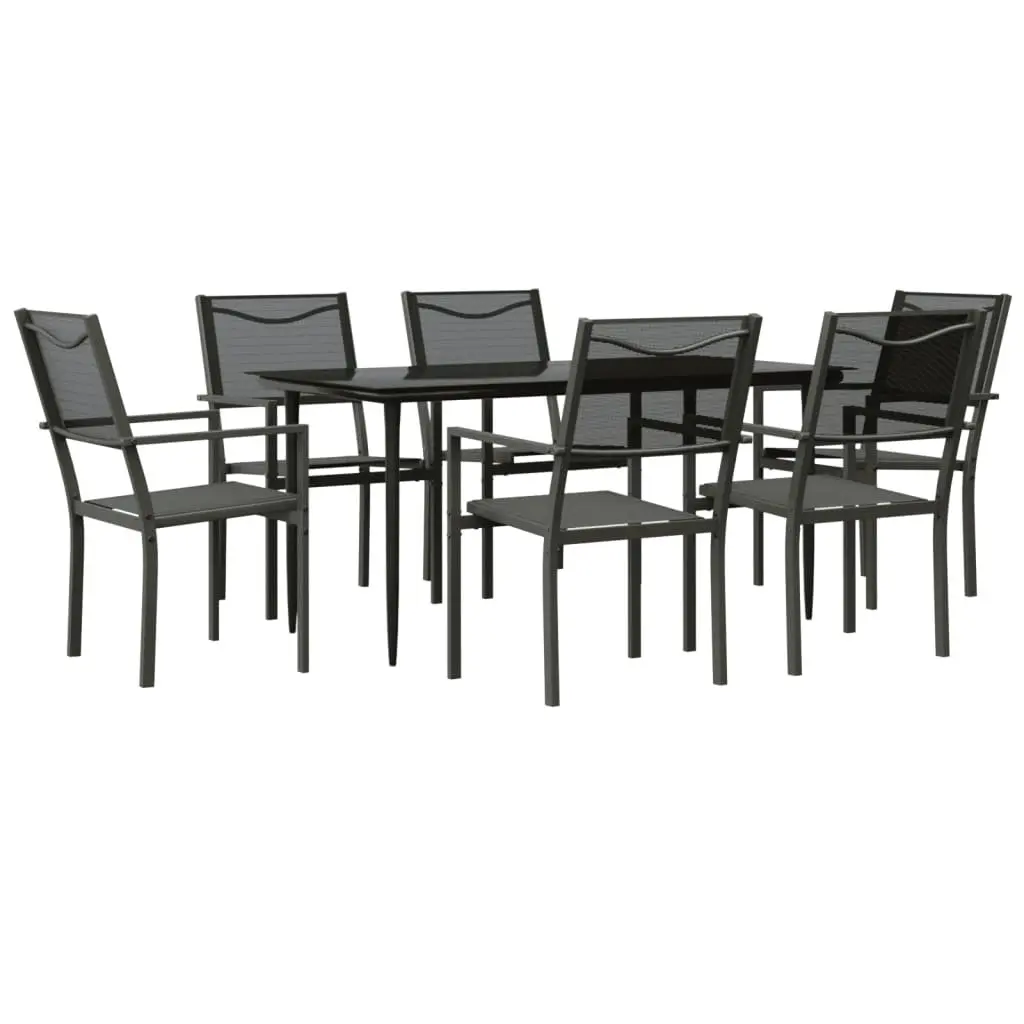 Outdoor Furniture Set 7 Piece Dining Table and Chairs Black Steel Textilene