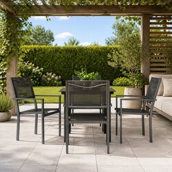 Garden Dining Set 5 Piece Black Steel Textilene Chairs Table Outdoor Patio