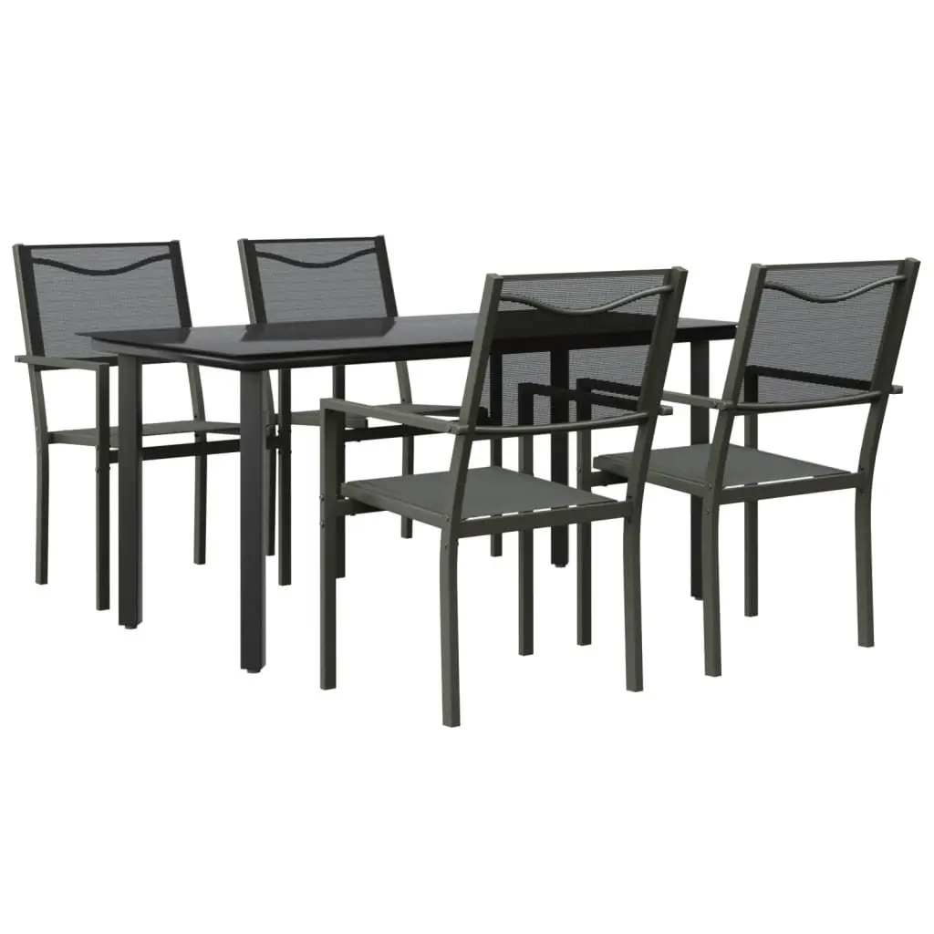 Garden Dining Set 5 Piece Black Steel Chairs Table Patio