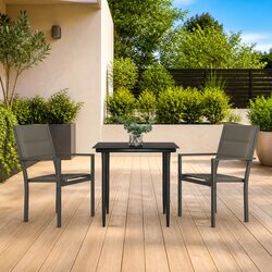 Garden Dining Set 3 Piece Outdoor Furniture Black Steel Textilene Chairs Table