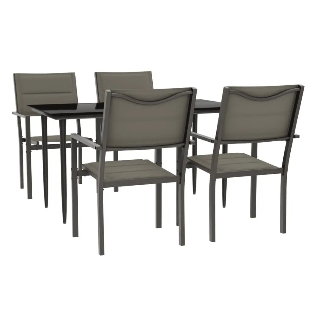Garden Dining Set 5 Piece Black Steel Textilene Chairs Table Outdoor