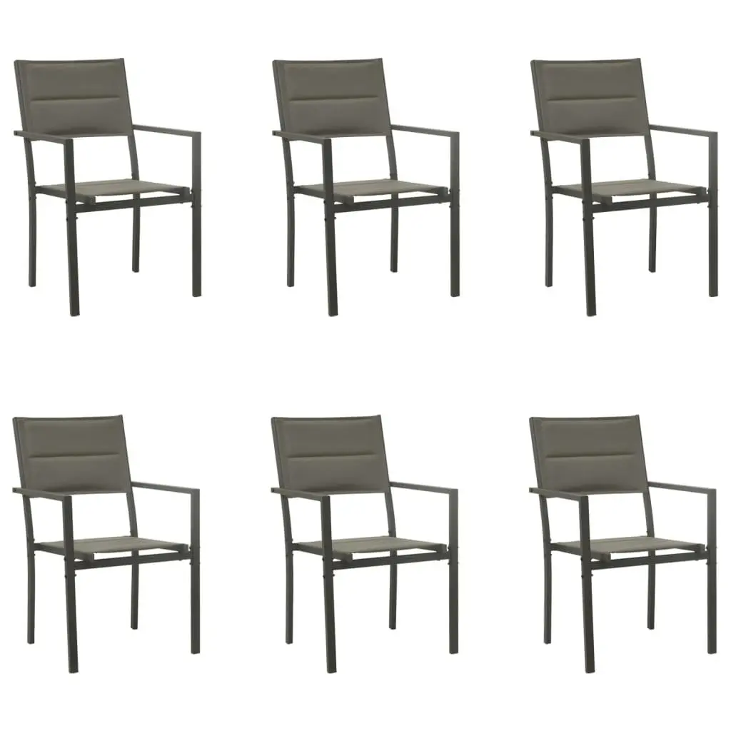 Outdoor Dining Set with Glass Top and Textilene Chairs 7 Piece Black Steel Frame