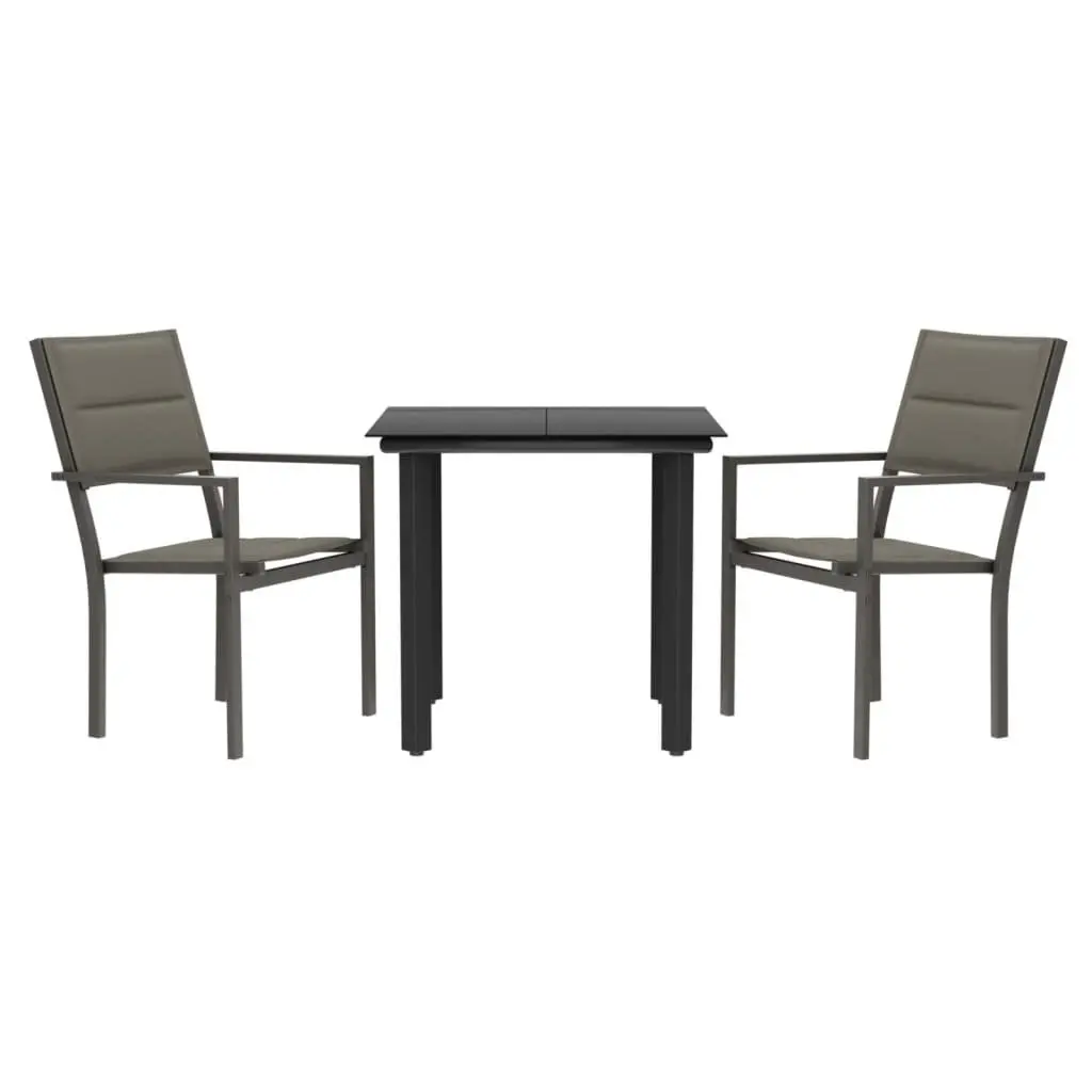 Garden Dining Set Black Steel Textilene 3 Piece Outdoor Table Chairs