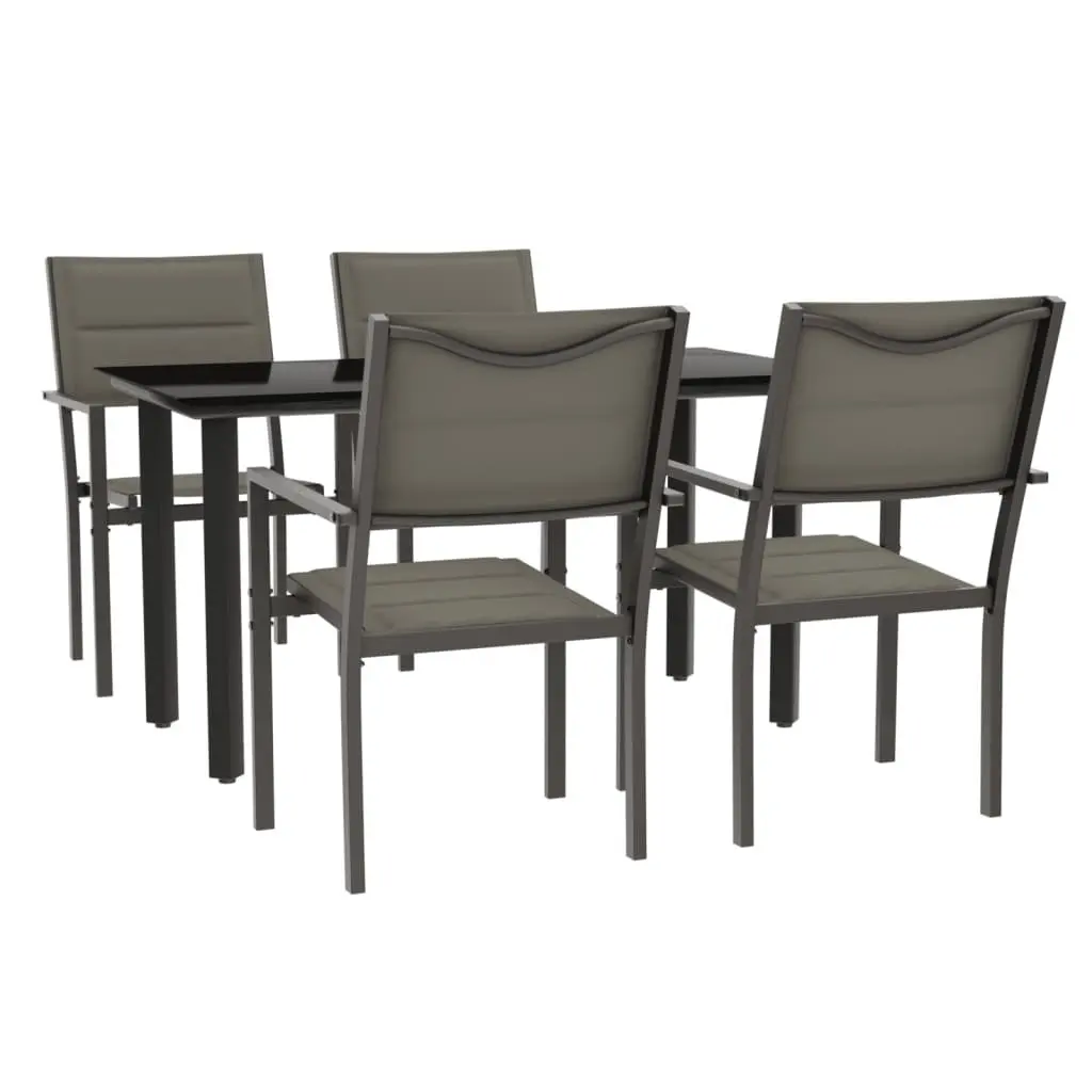 5 Piece Garden Dining Set Black Steel Textilene Outdoor Patio Furniture Table