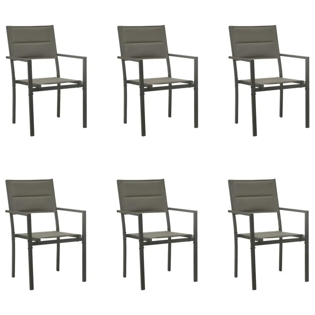 7 Piece Outdoor Garden Dining Set Black Steel Frame Textilene Chairs Tempered Glass Table