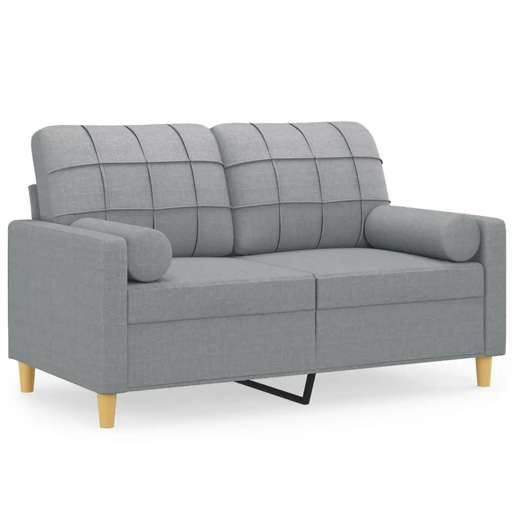 2-Seater Sofa Grey Fabric Modern Lounge Couch with Throw Pillows 120cm Living