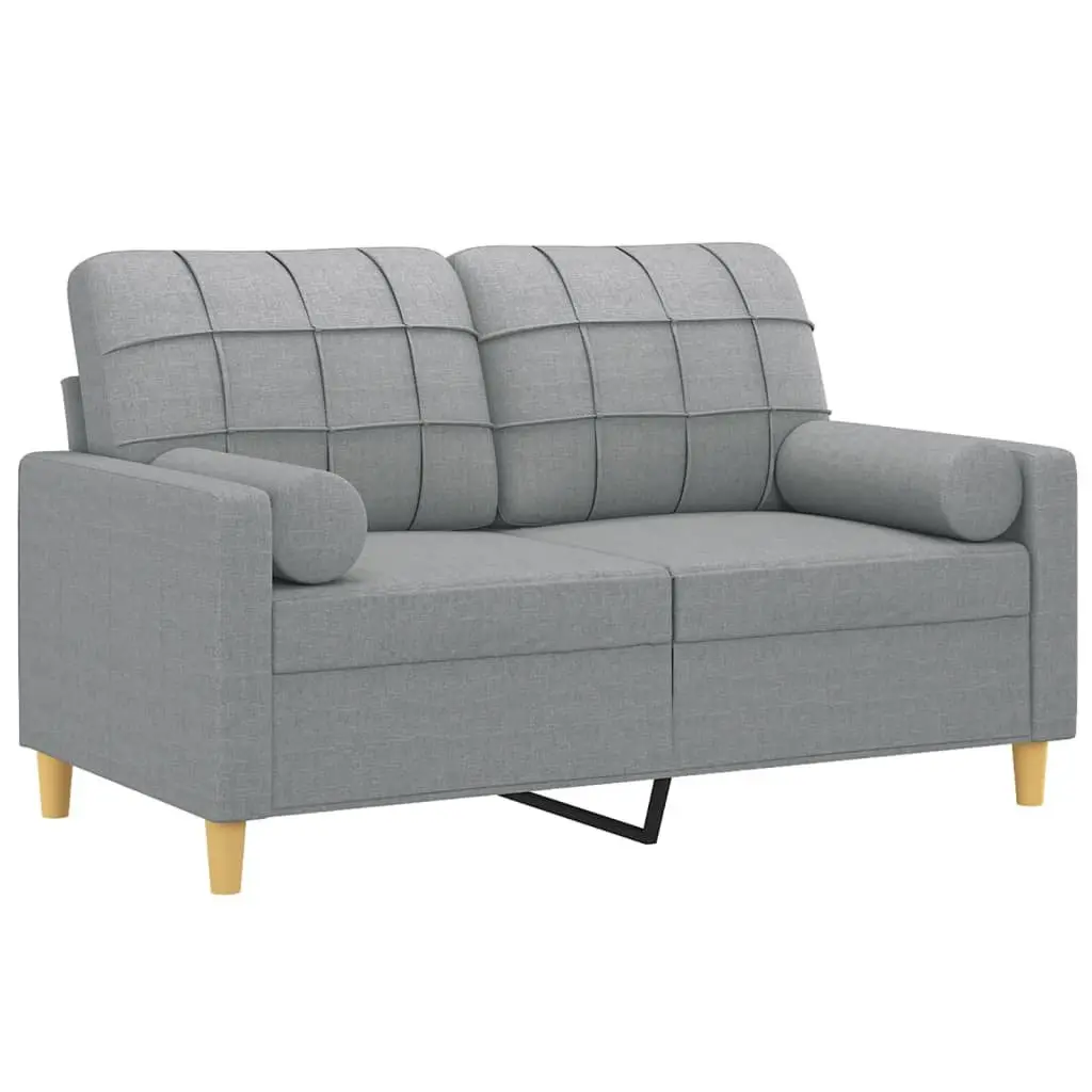 2-Seater Sofa Grey Fabric Modern Lounge Couch with Throw Pillows 120cm Living