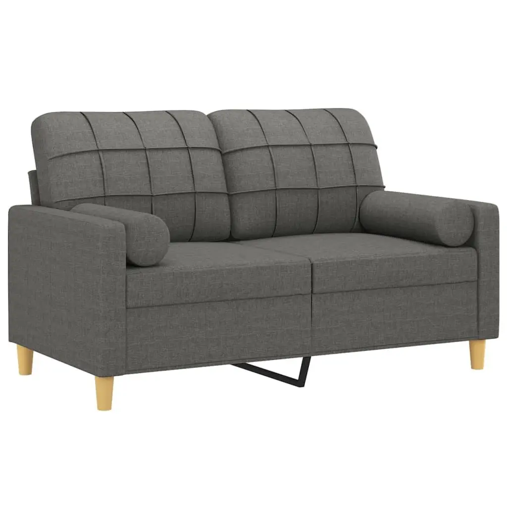 2-Seater Lounge Sofa Grey Fabric with Throw Pillows for Living Room