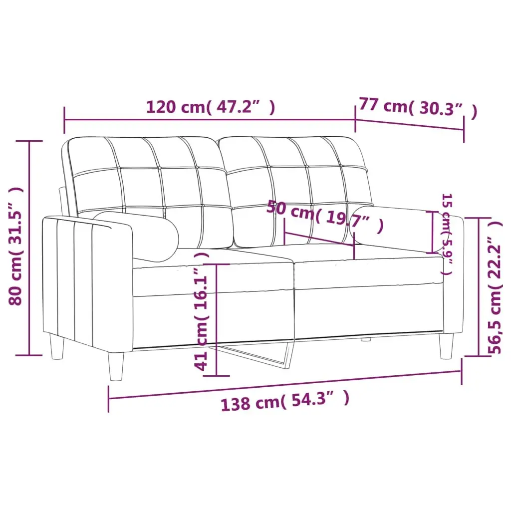 2-Seater Lounge Sofa Grey Fabric with Throw Pillows for Living Room