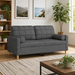 Your New Grey Fabric 2-Seater Sofa with Throw Pillows