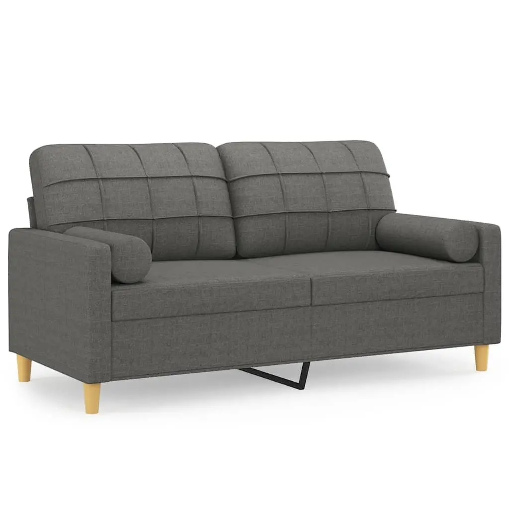 Grey Fabric 2-Seater Sofa with Throw Pillows