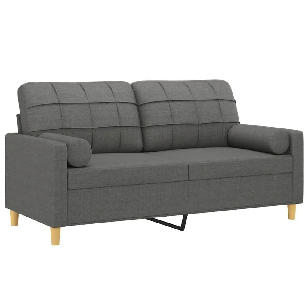 Grey Fabric 2-Seater Sofa with Throw Pillows